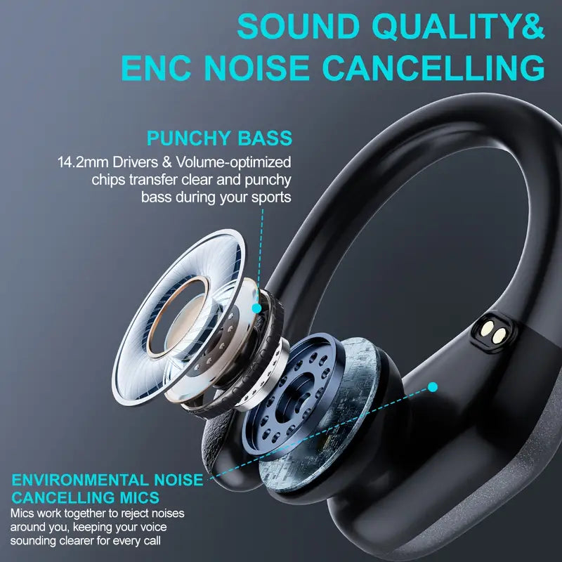 Wireless Sports Earbuds with Pure Bass Sound and LED Display - Black-4