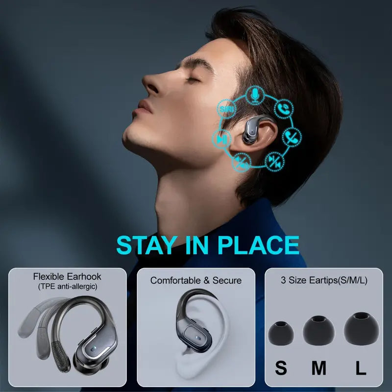 Wireless Sports Earbuds with Pure Bass Sound and LED Display - Black-3