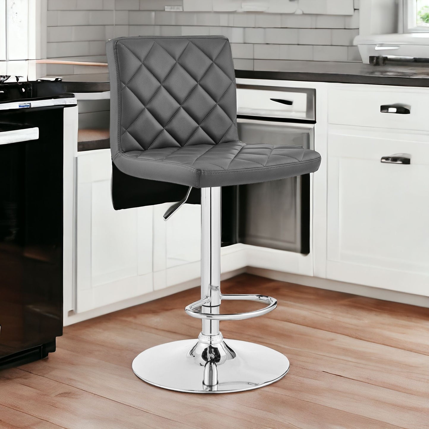 24" Gray And Silver Iron Swivel Low Back Adjustable Height Bar Chair-1
