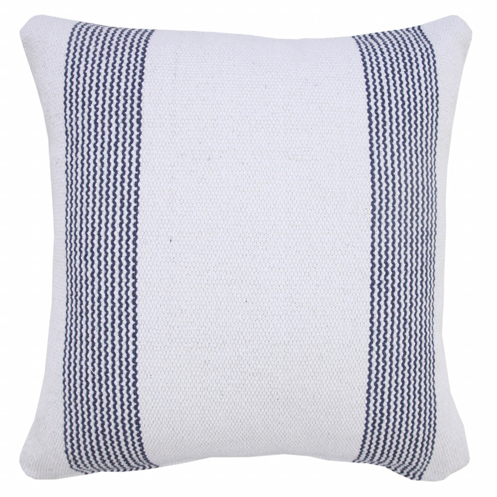 20" X 20" Pale Blue And White 100% Cotton Geometric Zippered Pillow-5