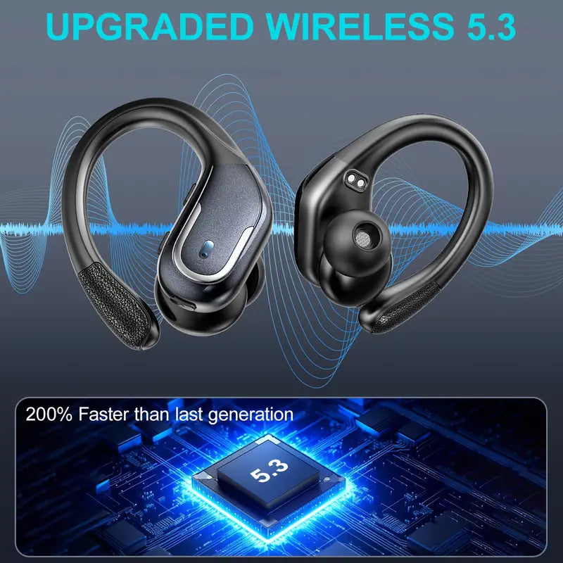 Wireless Sports Earbuds with Pure Bass Sound and LED Display - Black-1