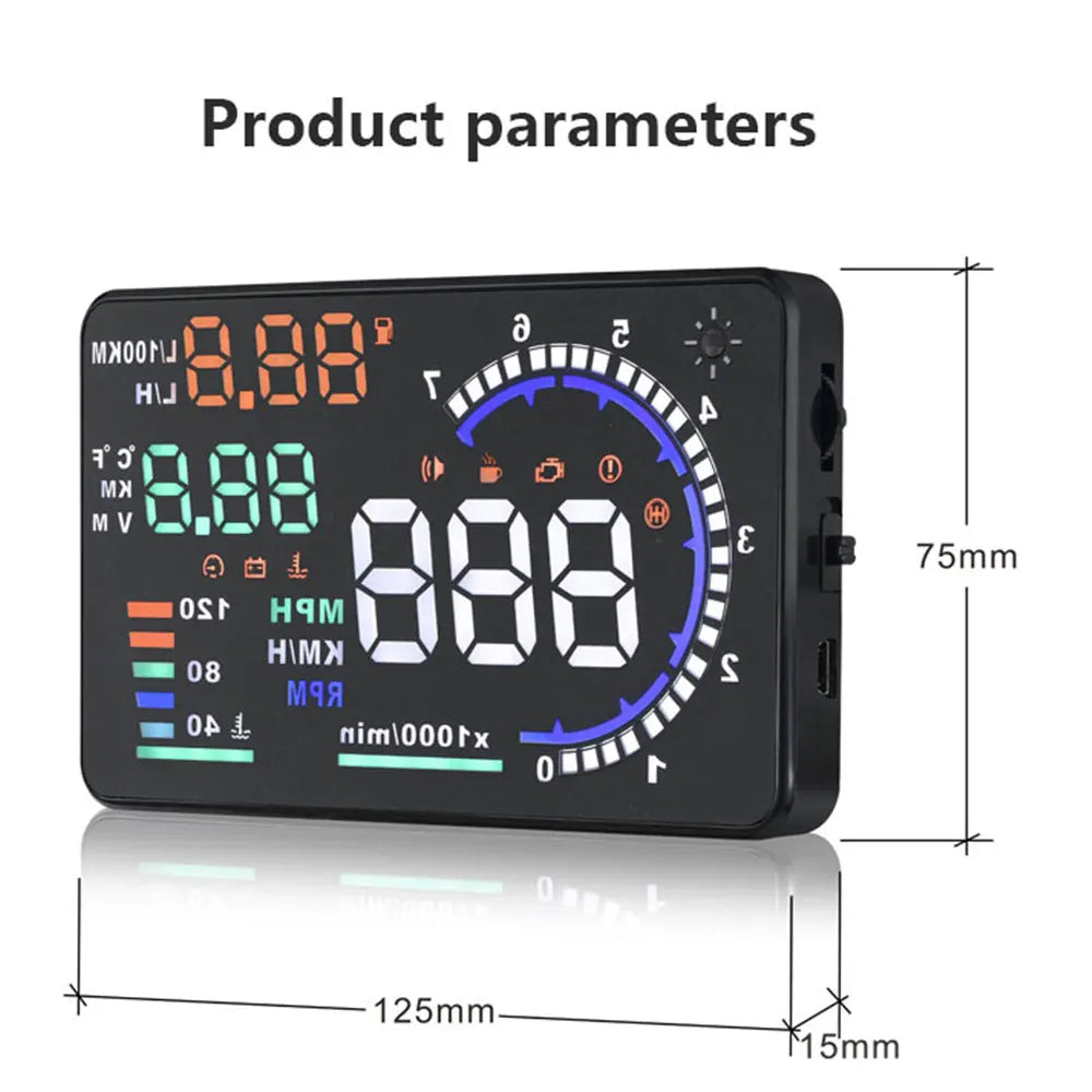 ADQ 5.5 OBD2 HUD A8 Digital Head-Up Display Speedometer Black-4