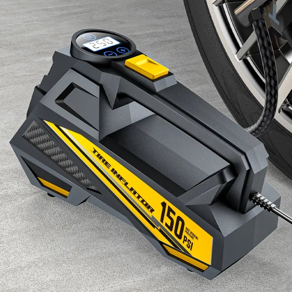 Corded Portable Car Air Pump 12V 150PSI Electric Tire Inflator with LED Yellow-1