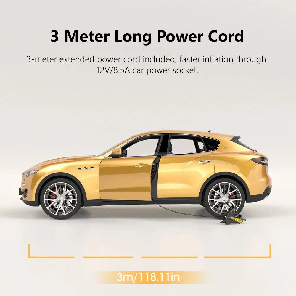 Corded Portable Car Air Pump 12V 150PSI Electric Tire Inflator with LED Yellow-4