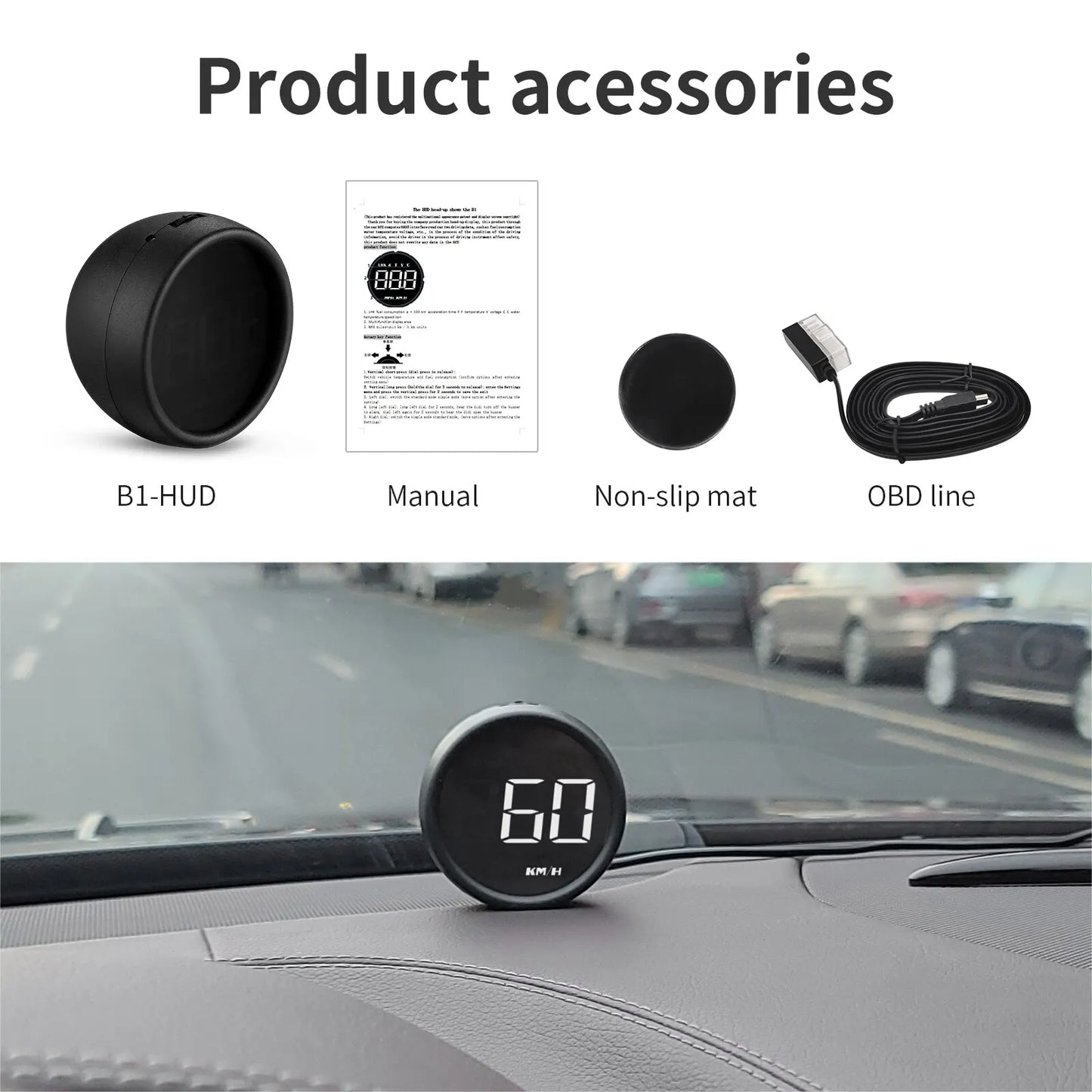AD B1 HeadUp Display HUD OBD2 Speedometer Gauge Black-3