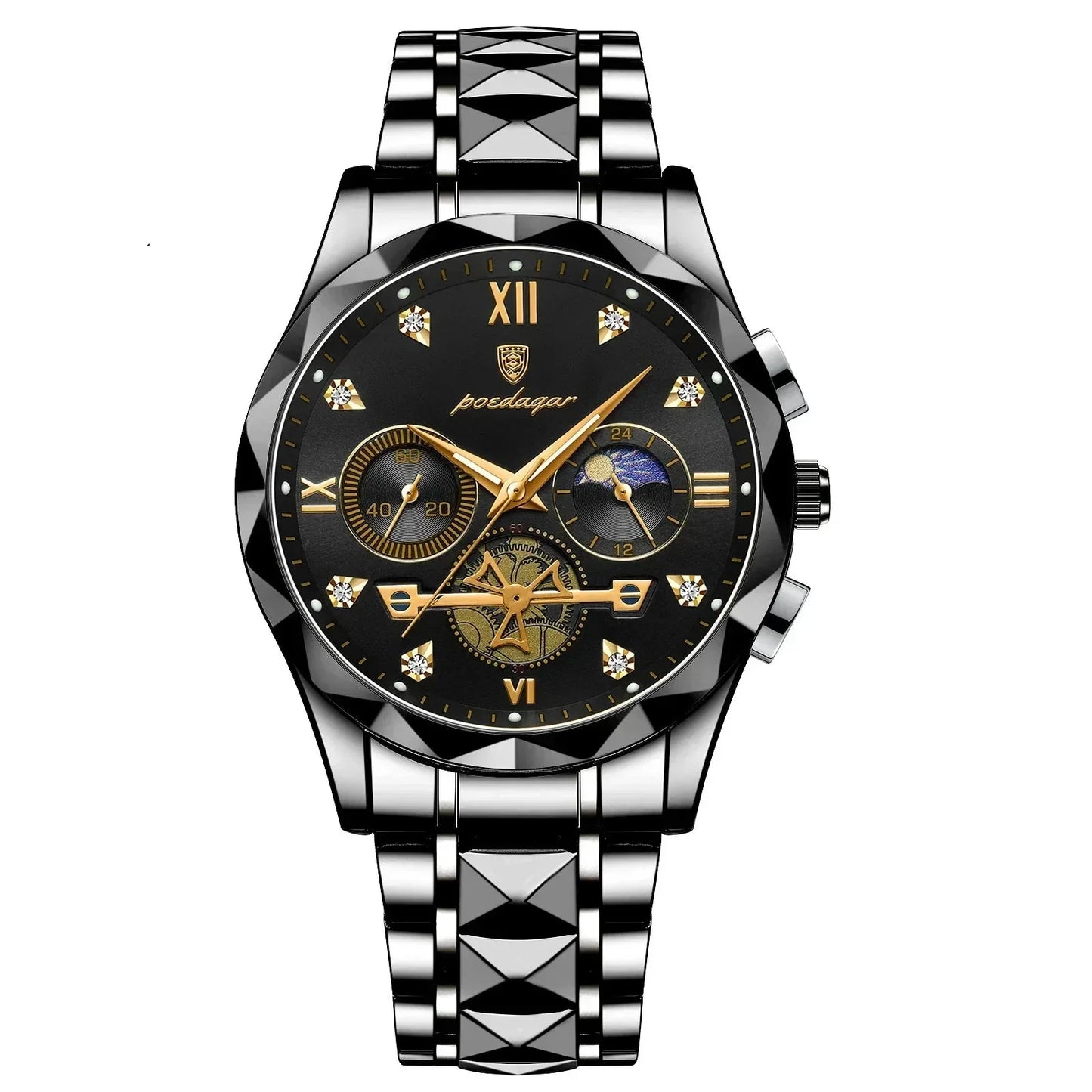 Men’s Waterproof Luminous Chronograph Wristwatch - Black-1