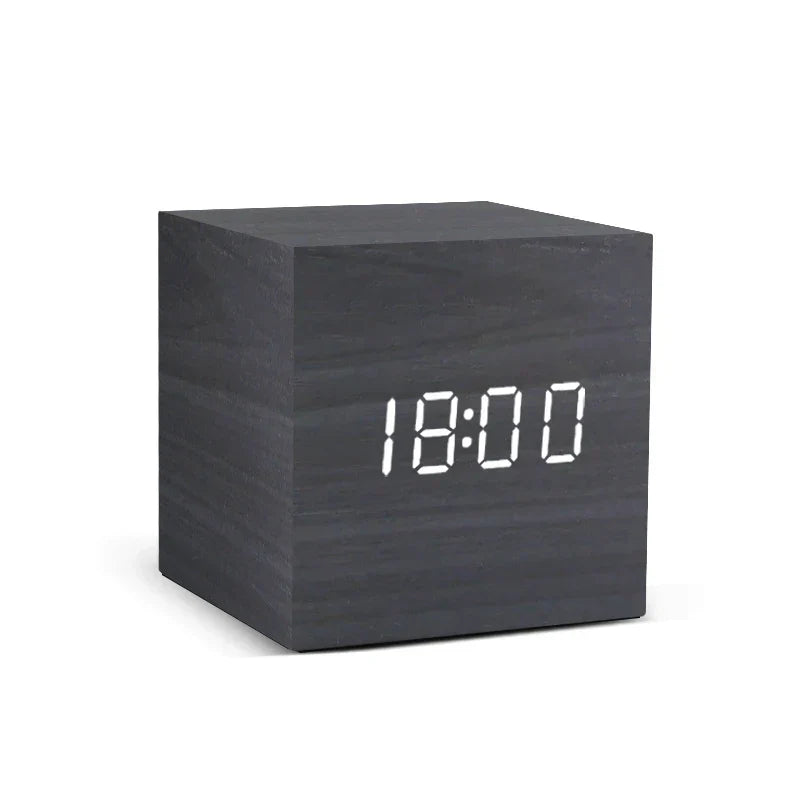 Wooden Digital Alarm Clock – LED Display with Temperature & Sound Control-0