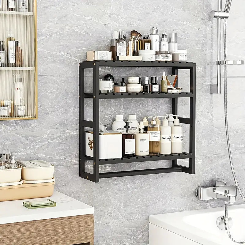 Wall Mounted Storage Rack with Rod - Black-4