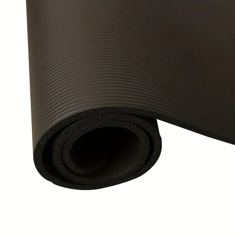 Premium 0.8cm Thick Black Yoga Mat with Carry Strap-2