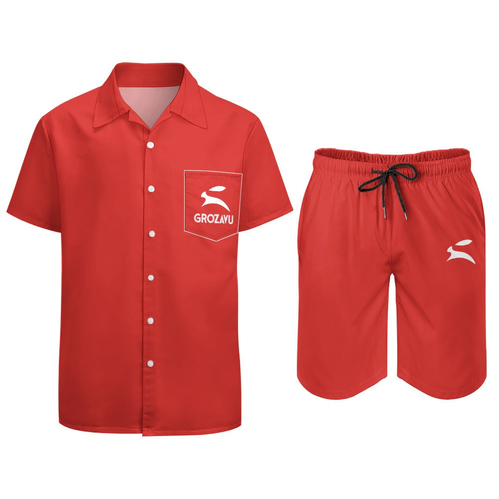 Grozavu Men’s Peach Skin Shirt & Shorts Set-3