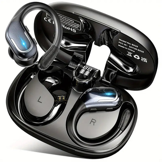 Wireless Sports Earbuds with Pure Bass Sound and LED Display - Black-0