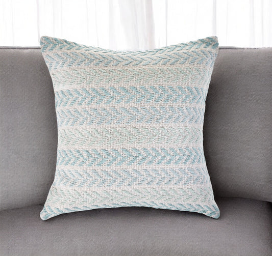 18" Light Blue And White Chevron Cotton Throw Pillow-0