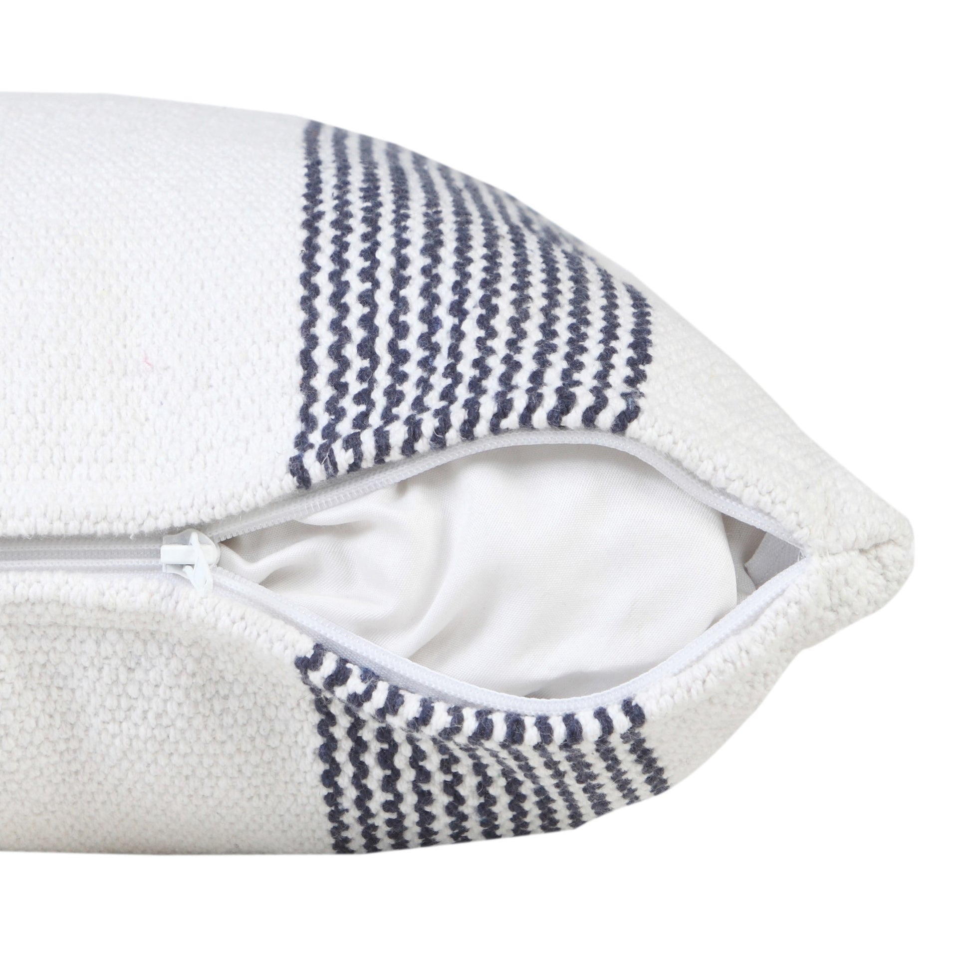 20" X 20" Pale Blue And White 100% Cotton Geometric Zippered Pillow-1