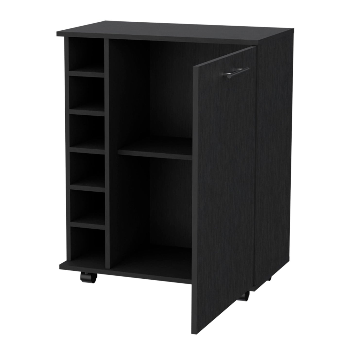 Black Rolling Bar Cart With Wine Storage-2