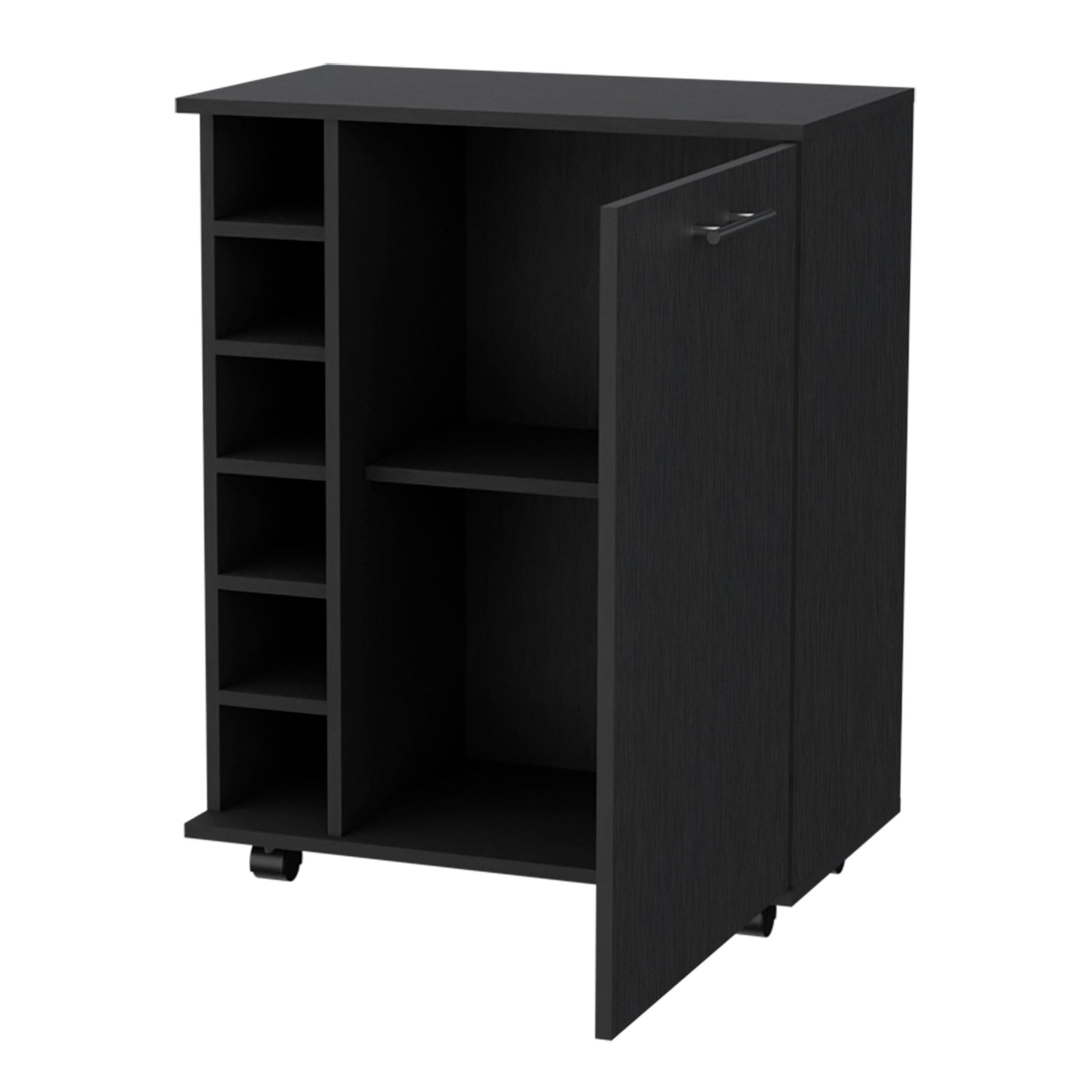 Black Rolling Bar Cart With Wine Storage-2