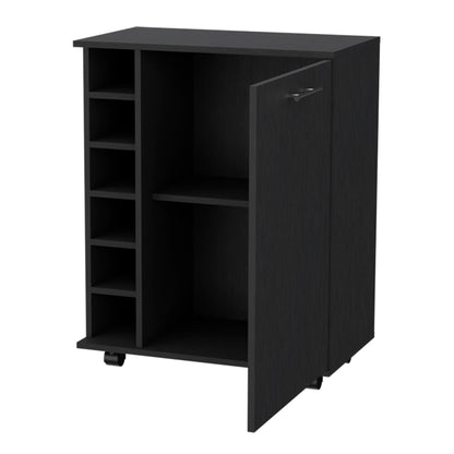 Black Rolling Bar Cart With Wine Storage-2