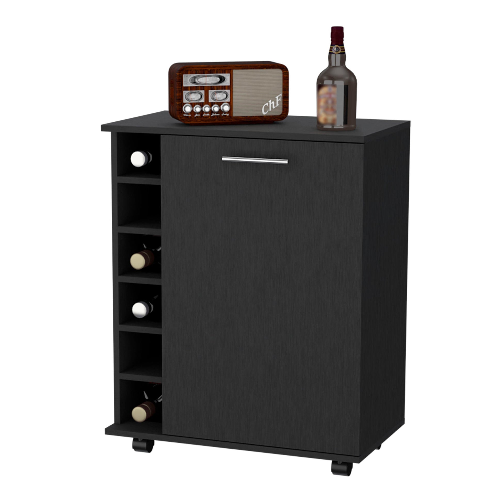 Black Rolling Bar Cart With Wine Storage-3