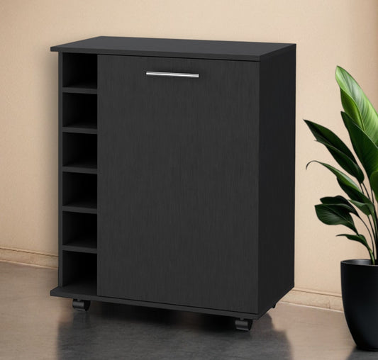 Black Rolling Bar Cart With Wine Storage-0
