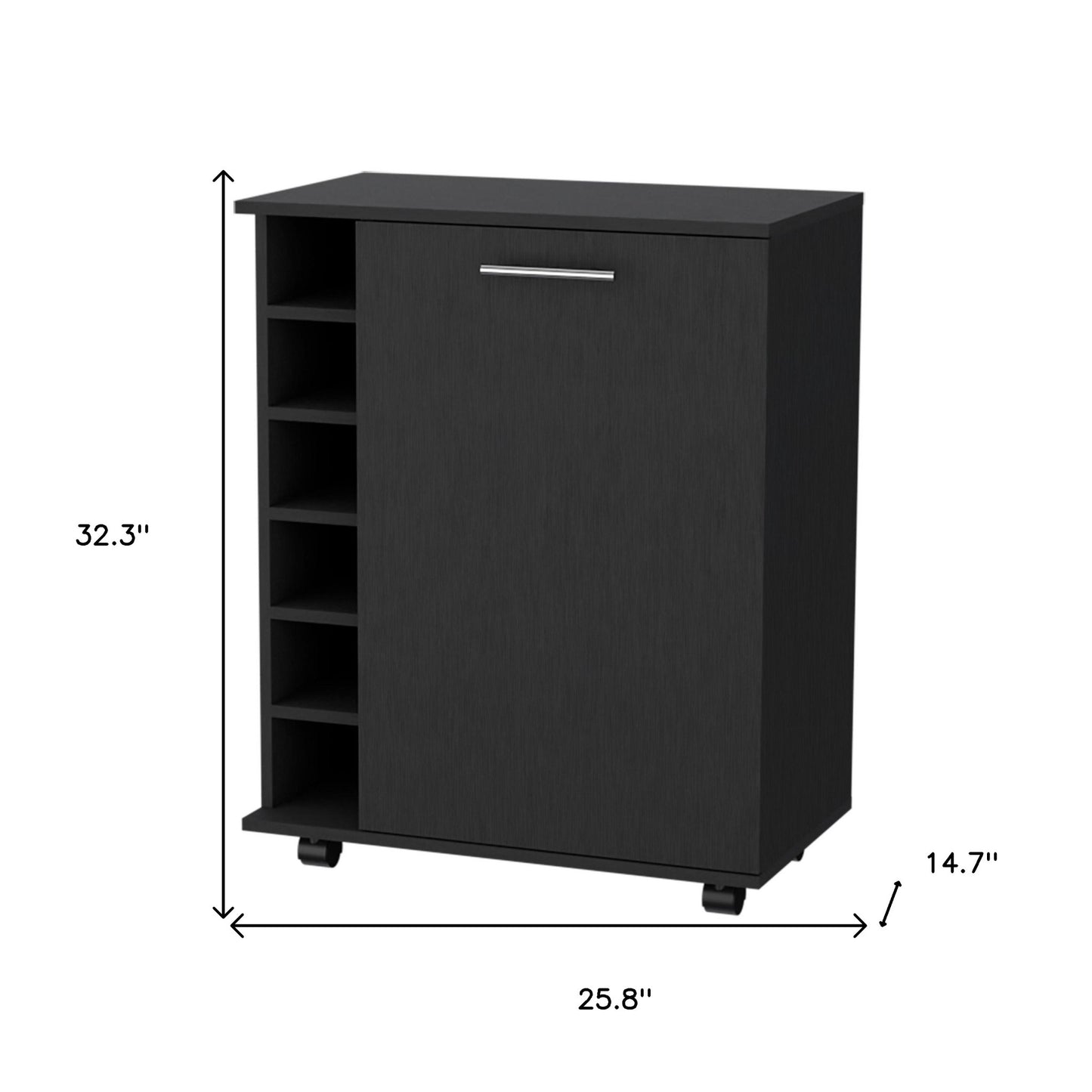 Black Rolling Bar Cart With Wine Storage-8