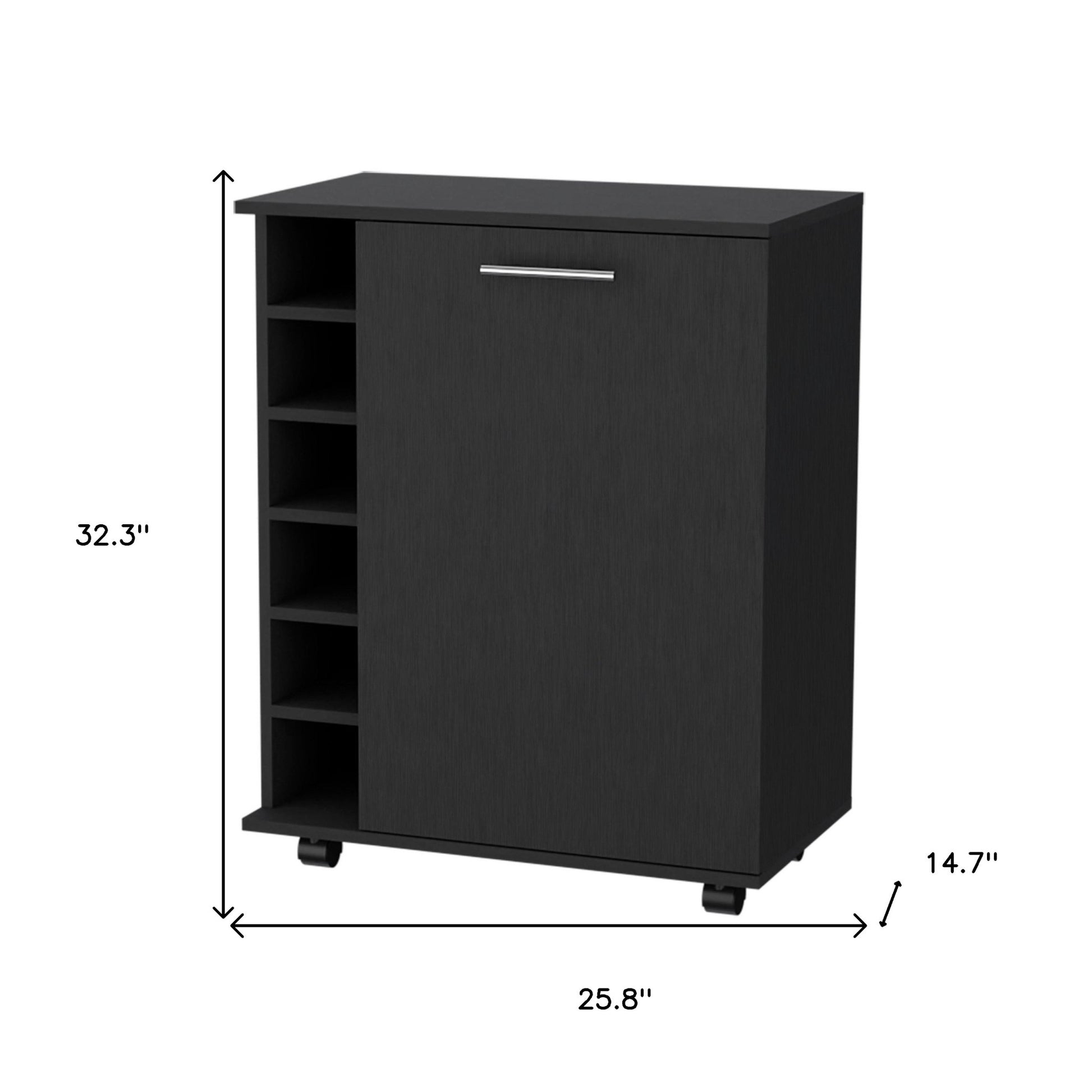 Black Rolling Bar Cart With Wine Storage-8