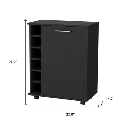 Black Rolling Bar Cart With Wine Storage-8