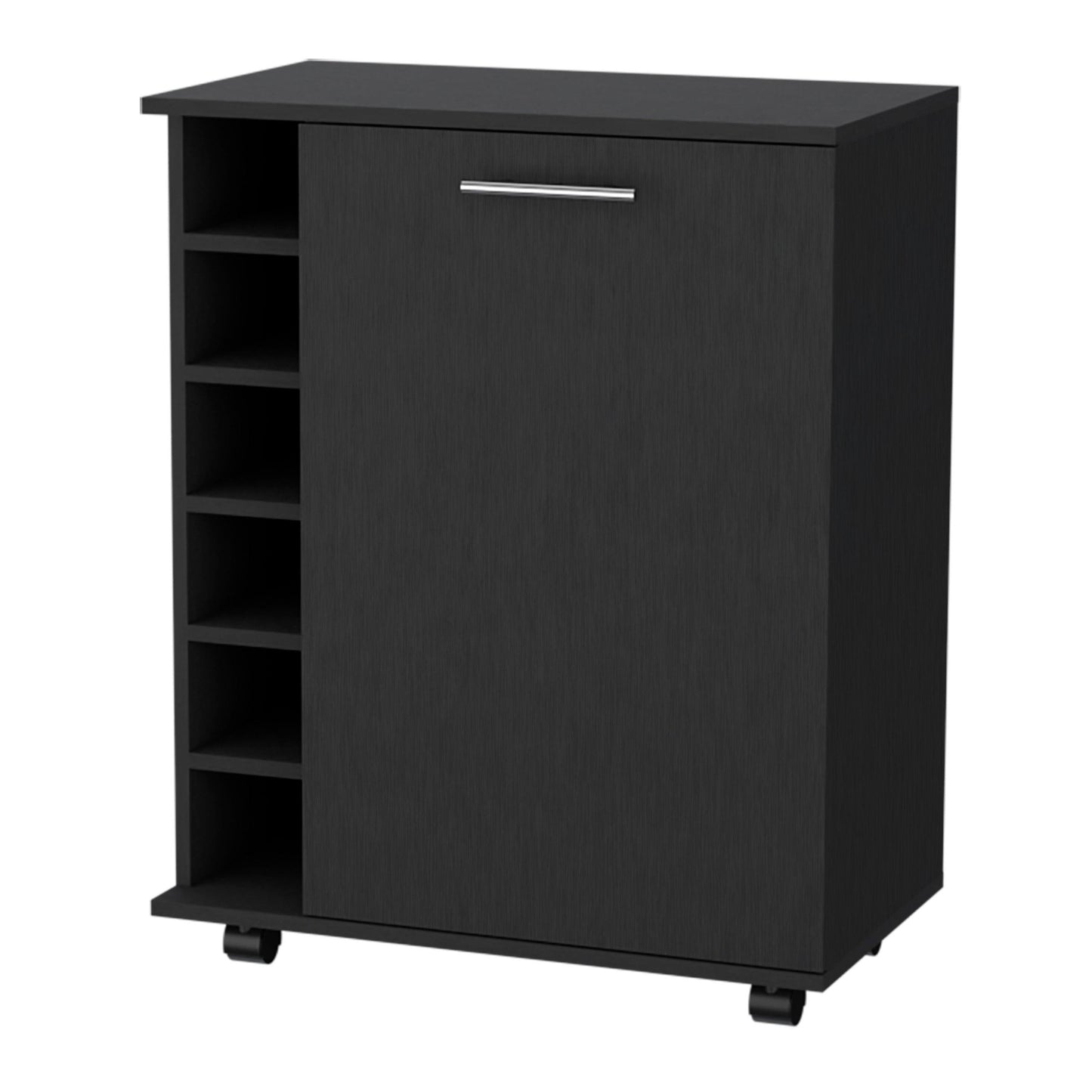 Black Rolling Bar Cart With Wine Storage-1
