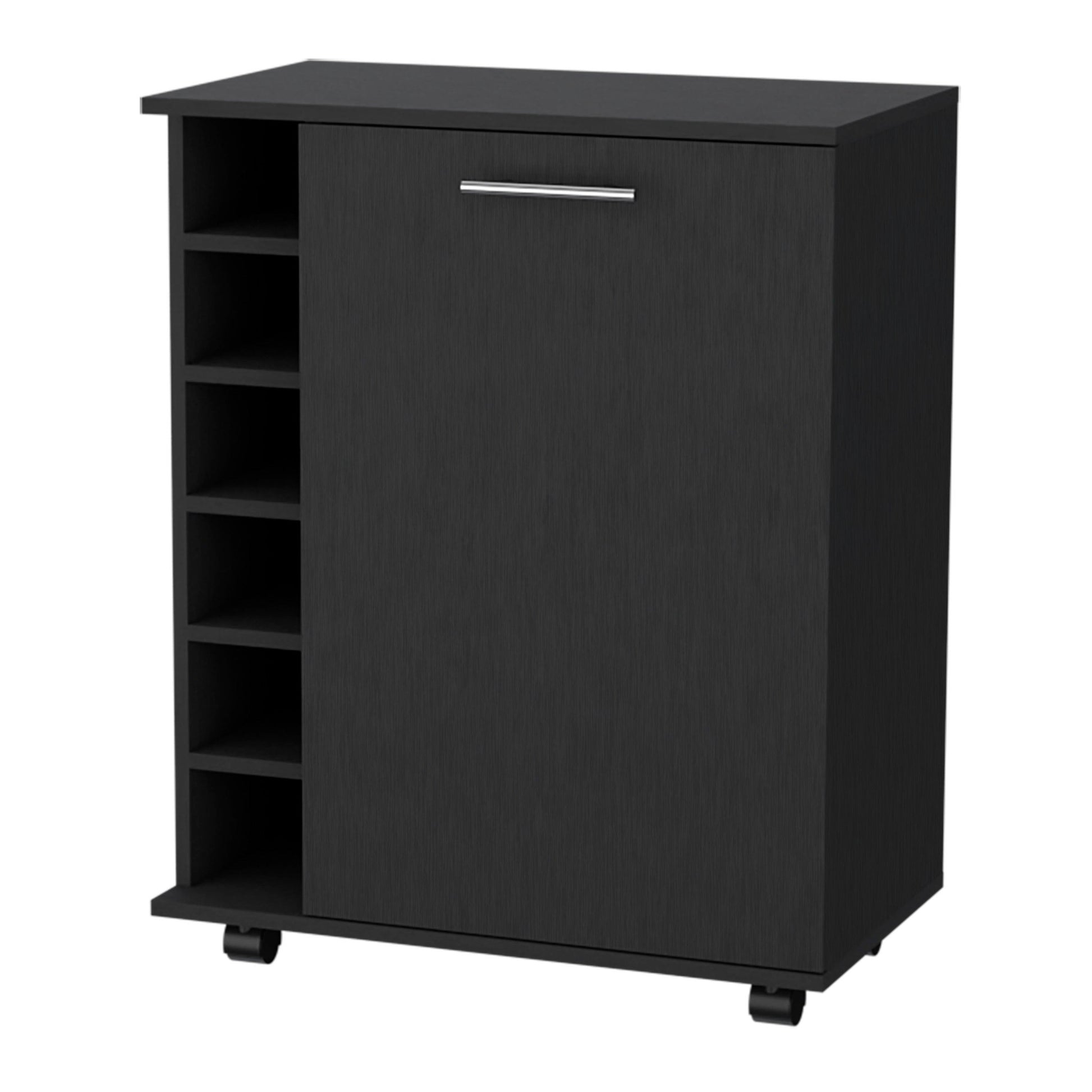Black Rolling Bar Cart With Wine Storage-1
