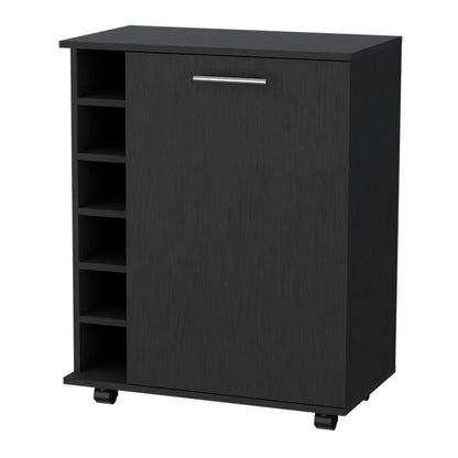 Black Rolling Bar Cart With Wine Storage-1