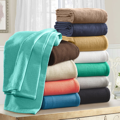 King Turquoise Cotton Waffle Weave Honeycomb Blanket-4