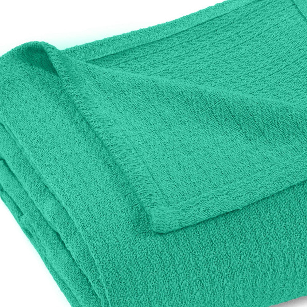 King Turquoise Cotton Waffle Weave Honeycomb Blanket-3