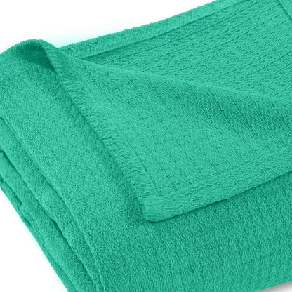King Turquoise Cotton Waffle Weave Honeycomb Blanket-3
