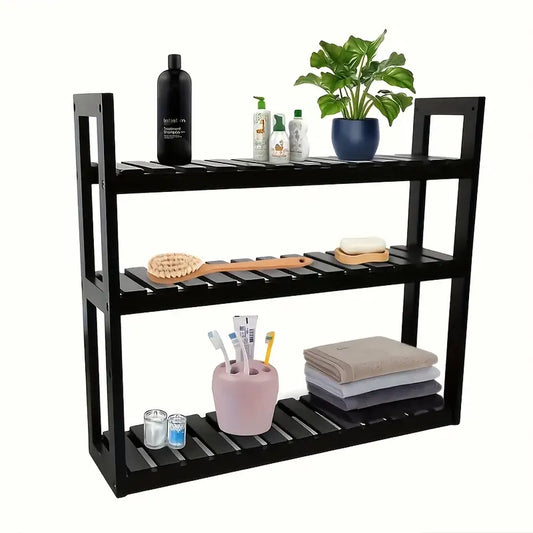 Wall Mounted Storage Rack with Rod - Black-0
