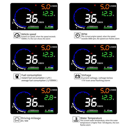 ADQ 5.5 OBD2 HUD A8 Digital Head-Up Display Speedometer Black-1
