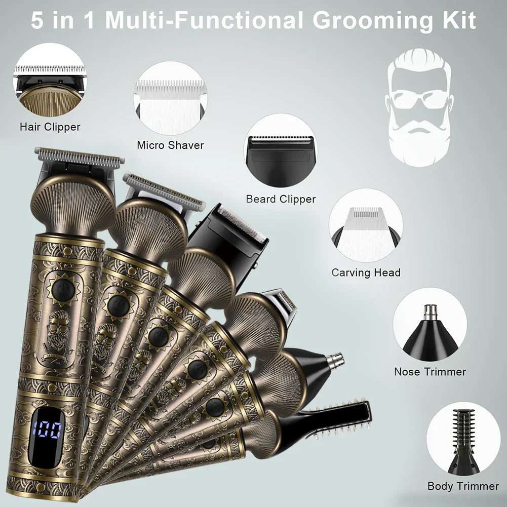 6 in 1 Hair Clipper And Trimmer Set USB Rechargeable for Men Bronze-1