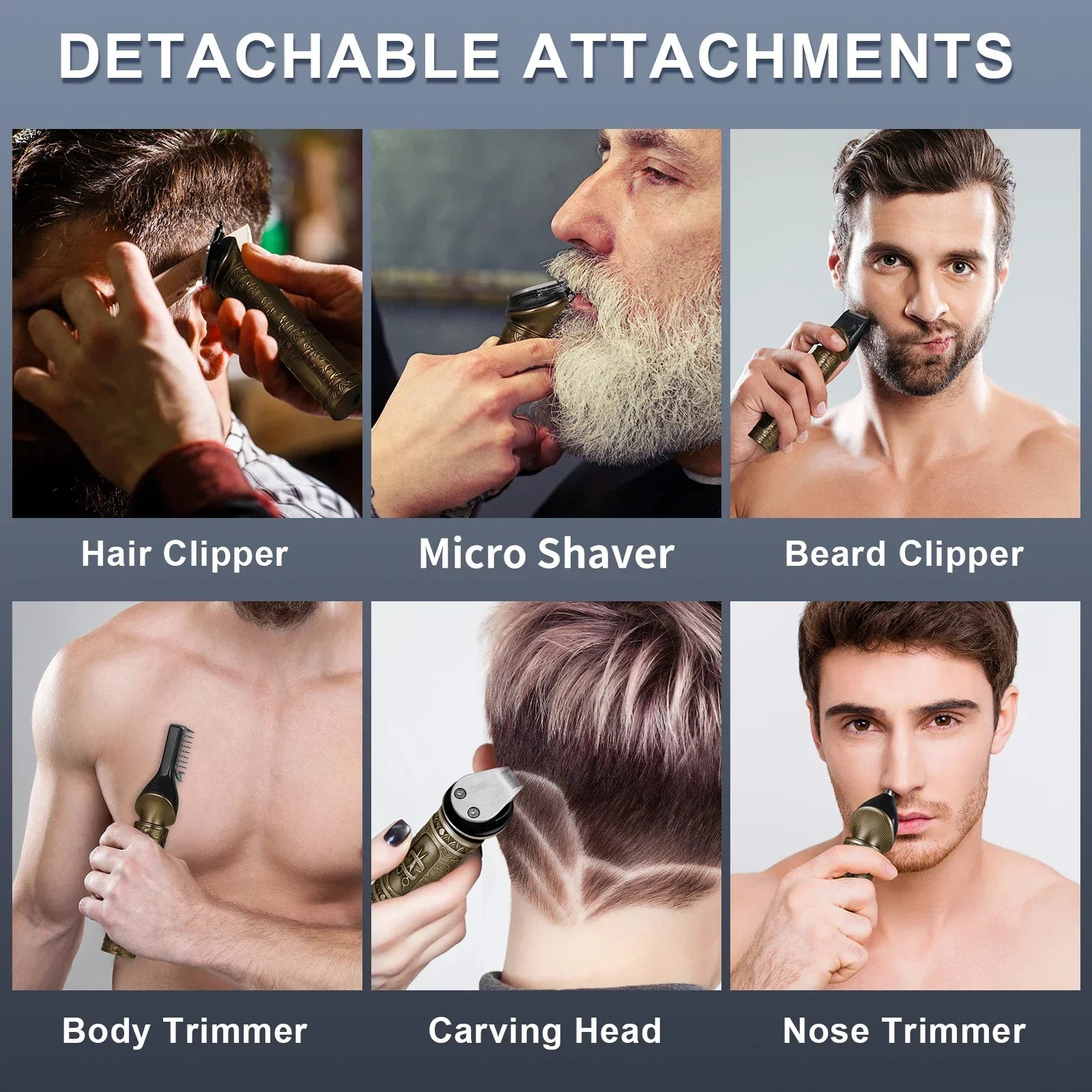 6 in 1 Hair Clipper And Trimmer Set USB Rechargeable for Men Bronze-2