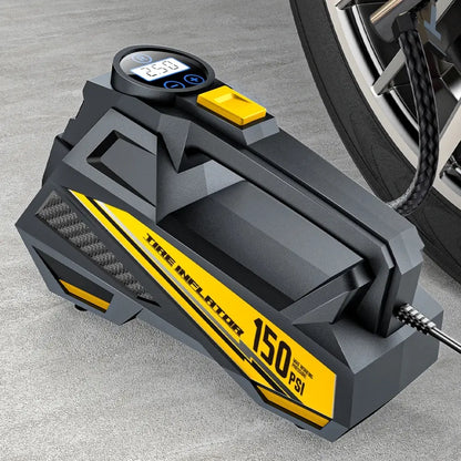 Corded Portable Car Air Pump 12V 150PSI Electric Tire Inflator with LED Yellow-1