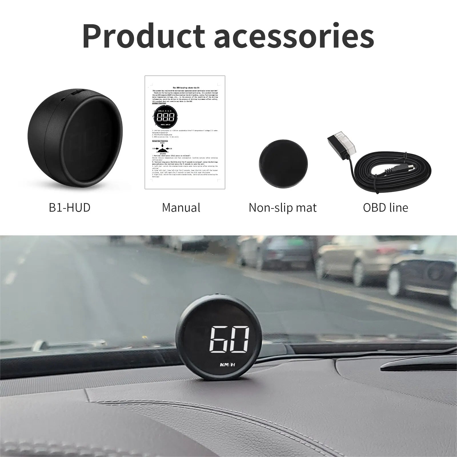 AD B1 HeadUp Display HUD OBD2 Speedometer Gauge Black-3