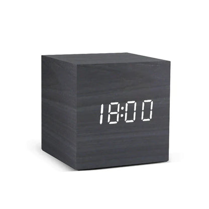 Wooden Digital Alarm Clock – LED Display with Temperature & Sound Control-0