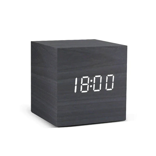 Wooden Digital Alarm Clock – LED Display with Temperature & Sound Control-0