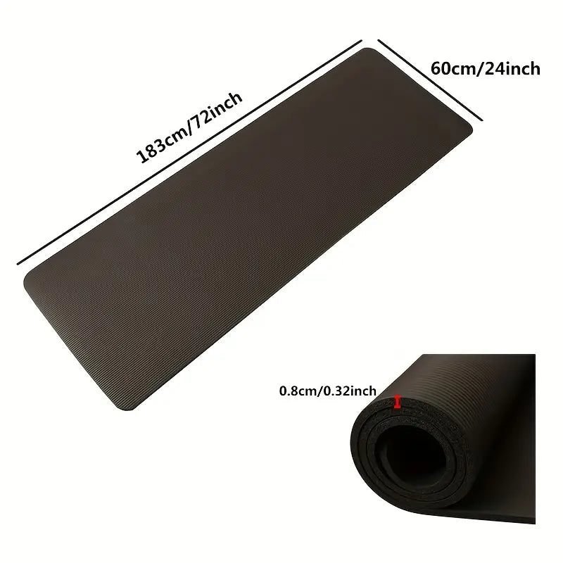 Premium 0.8cm Thick Black Yoga Mat with Carry Strap-3