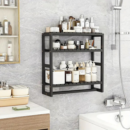 Wall Mounted Storage Rack with Rod - Black-4