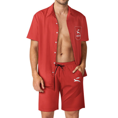 Grozavu Men’s Peach Skin Shirt & Shorts Set-0