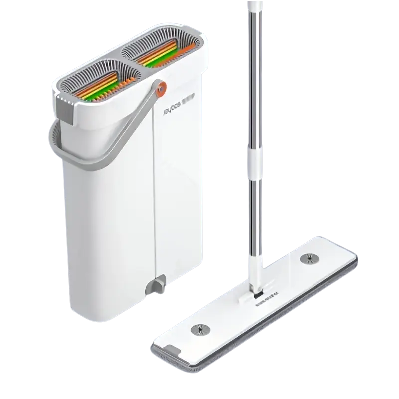 Flat Mop and Bucket Set with 3 Microfiber Pads-0